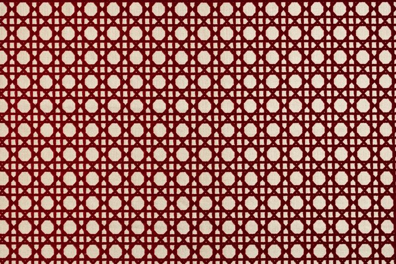 Cannage Velours Outdoor Rouge carmin fond écru